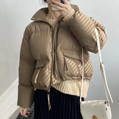 2023冬季新款韓版立領抽繩顯瘦保暖棉服麵包服外套女