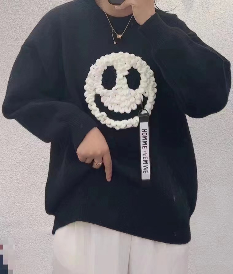 實拍 韓版秋冬2023新款百搭大笑臉寬鬆慵懶風加厚毛衣套頭針織衫