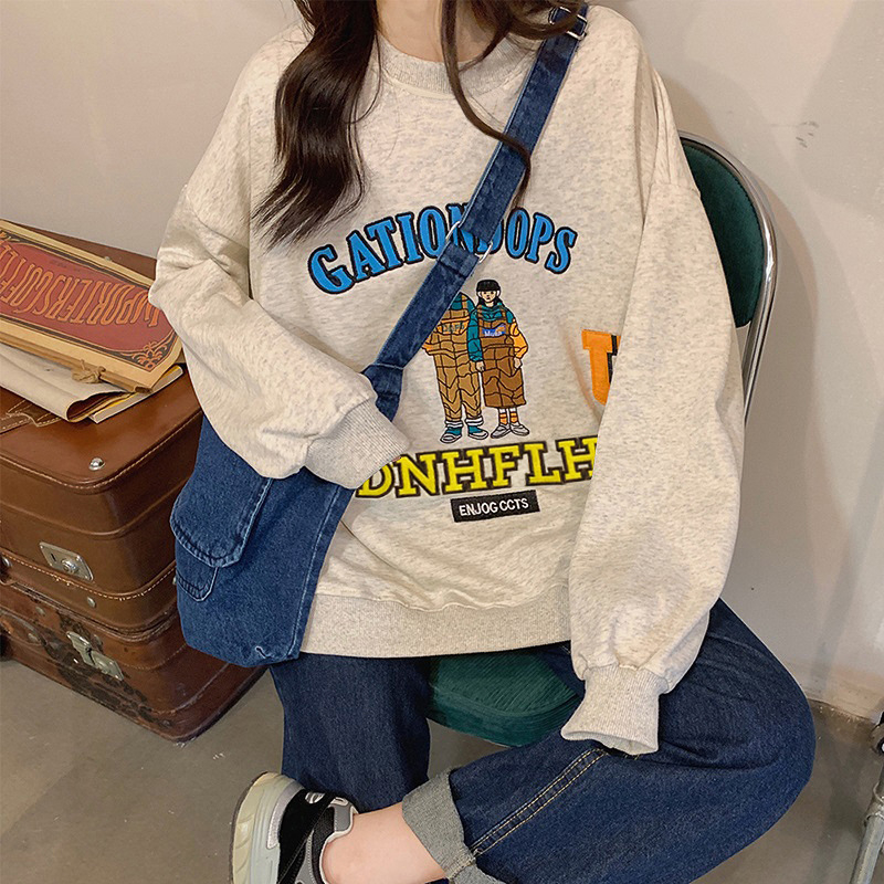 美式復古卡通衛衣女秋裝薄款潮ins早秋學生上衣女2023新款