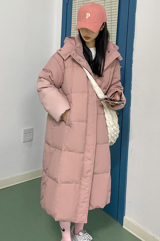 粉色麵包羽絨棉服女冬季新款加厚保暖中長款過膝連帽棉衣棉襖外套