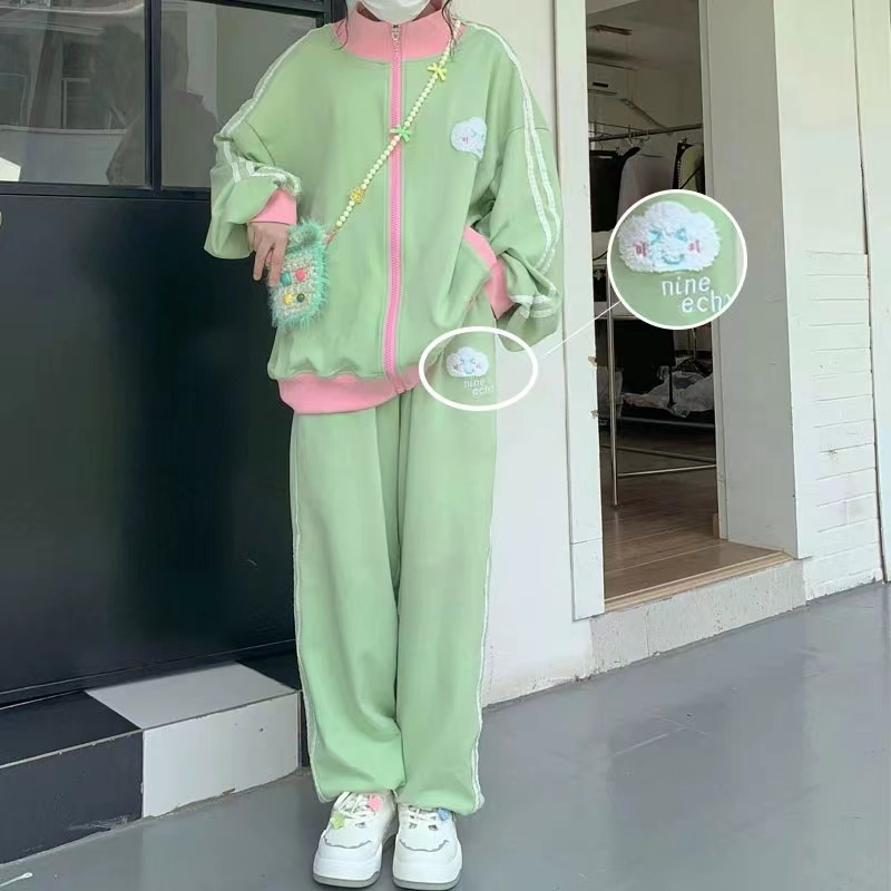 甜美學院風休閒運動服套裝女春秋學生軟妹寬鬆減齡衛衣外套兩件套
