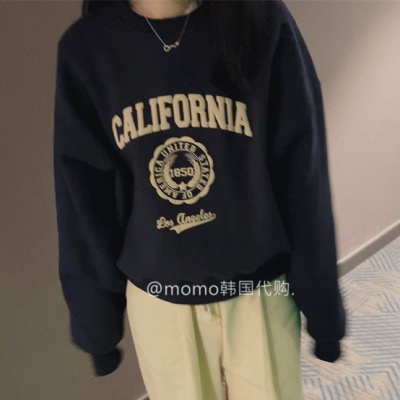 原宿BF加絨加厚套頭圓領衛衣女學生鹽系寬鬆上衣秋冬季外套慵懶風