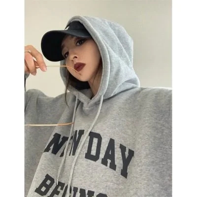 Fish Scale 8515 Thin Autumn and Winter Sweater Women's Korean Style Student Loose Lazy Style Long Sleeve Ins Hooded Jacket