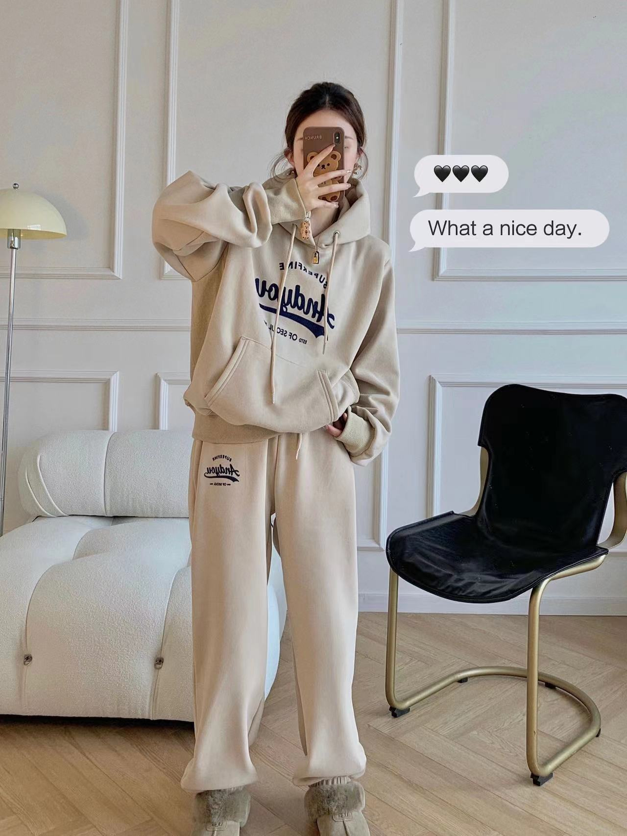 加絨服套裝女秋冬季新款寬鬆顯瘦時尚衛衣休閒兩件套