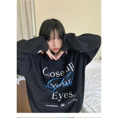 原宿BF加絨加厚套頭圓領衛衣女學生鹽系寬鬆上衣秋冬季外套慵懶風