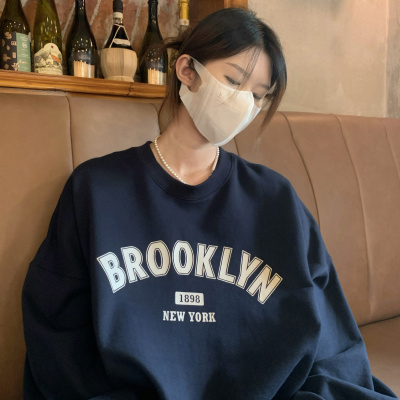 原宿BF加絨加厚套頭圓領衛衣女學生鹽系寬鬆上衣秋冬季外套慵懶風