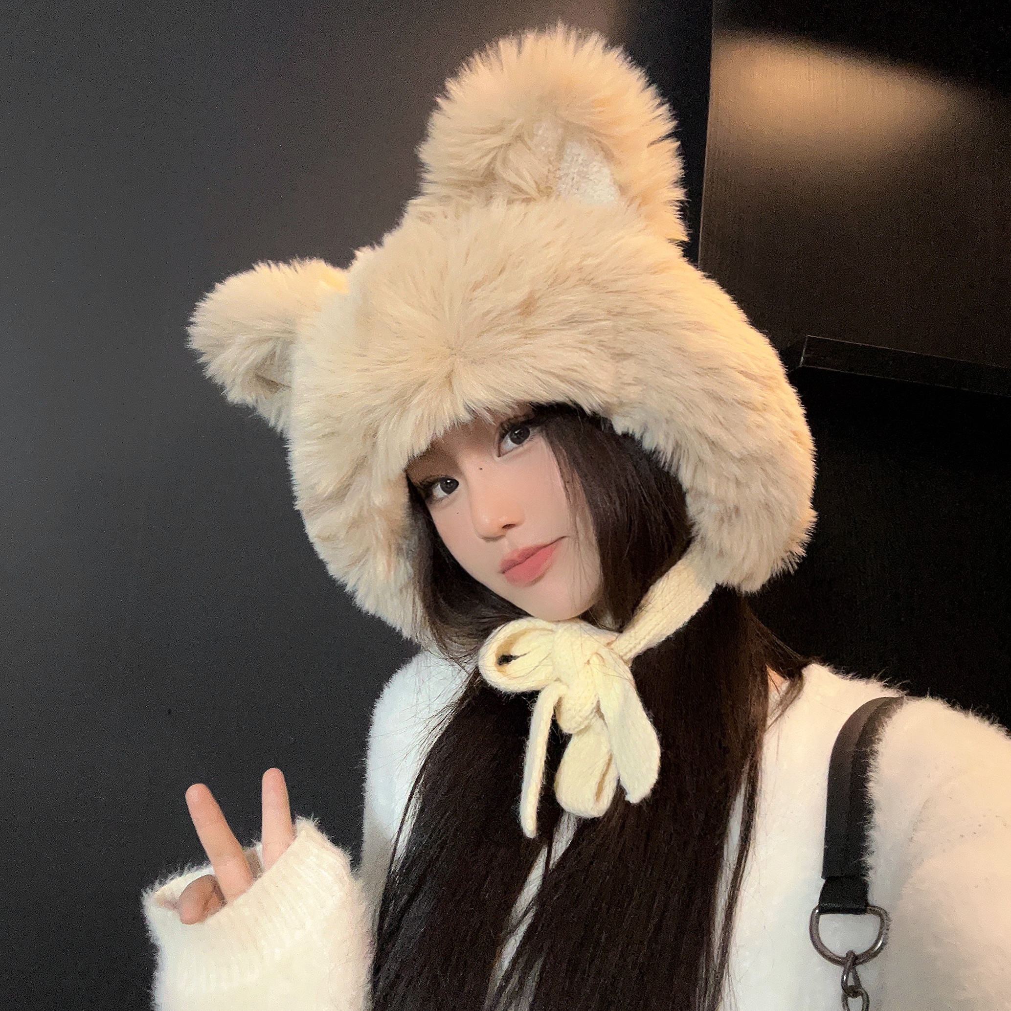 實拍~可愛百搭雷鋒帽子女韓版百搭狐狸耳朵毛絨保暖護耳帽冬