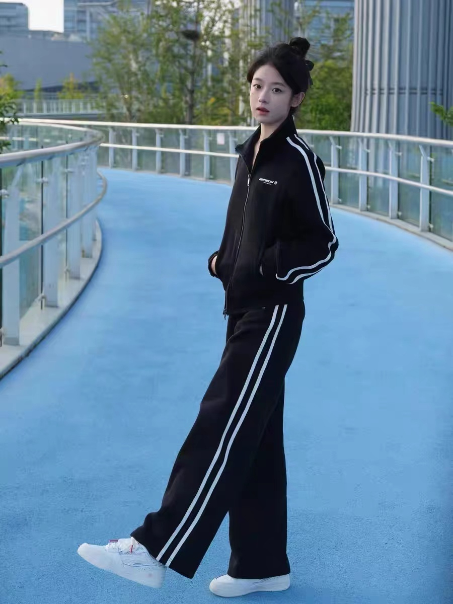 炸街時尚運動服套裝女秋季學生減齡顯瘦拉鏈衛衣外套兩件套跑步潮