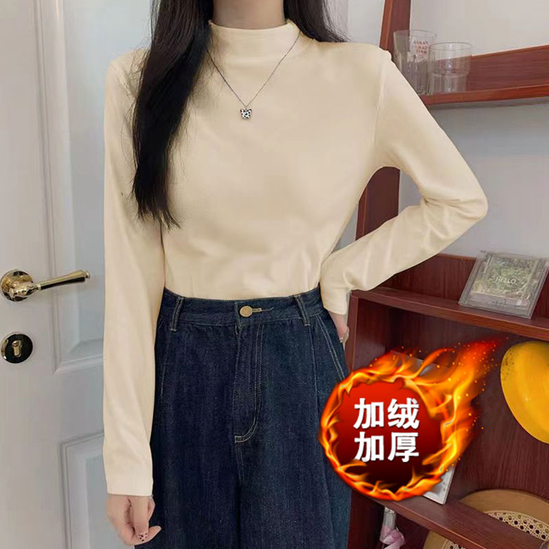 雙面德絨打底衫女春秋洋氣內搭上衣2023年新款修身半高領長袖T恤