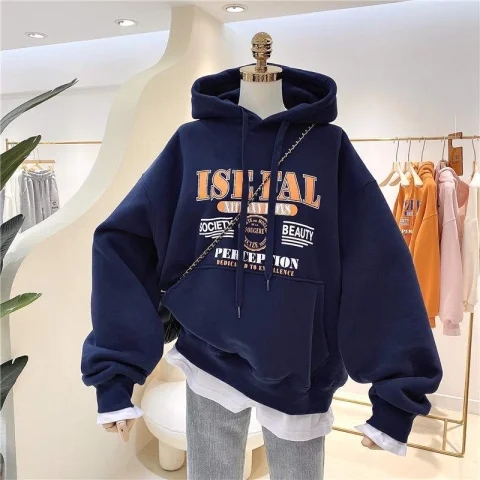 魚鱗8515韓版港風復古字母印花連帽衛衣女學生外套情侶潮