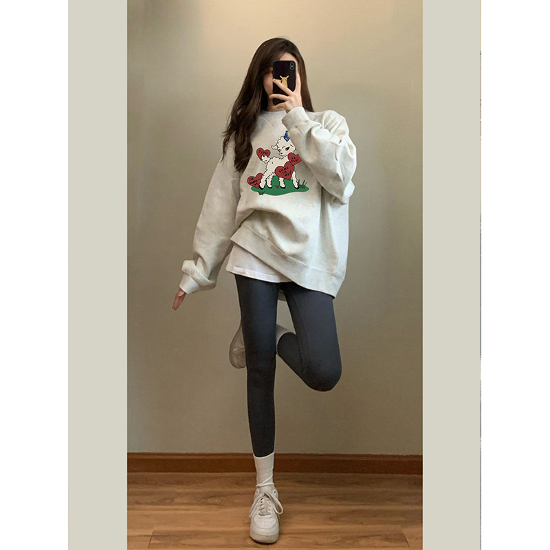 圓領衛衣女裝2023秋冬季新款hiphop寬鬆慵懶風上衣