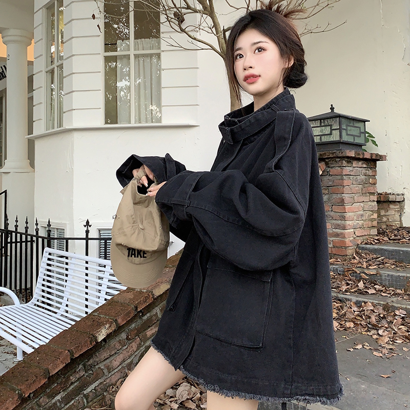 實拍春秋山本耀司暗黑女寬鬆百搭大口袋夾克牛仔百搭短外套