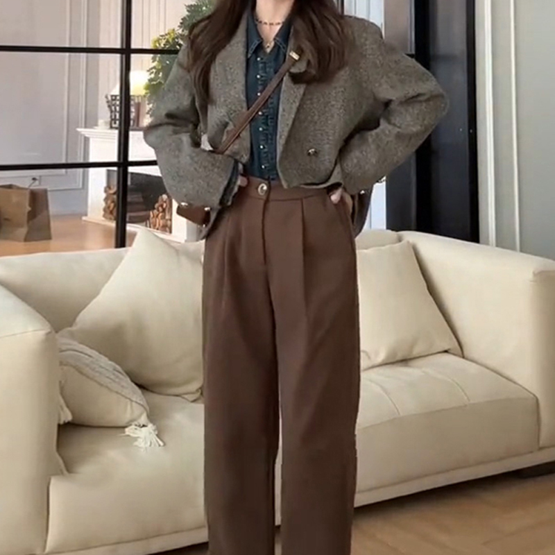 French casual retro suit short jacket for women thick spring and autumn 2023 new style small high-end autumn and winter top