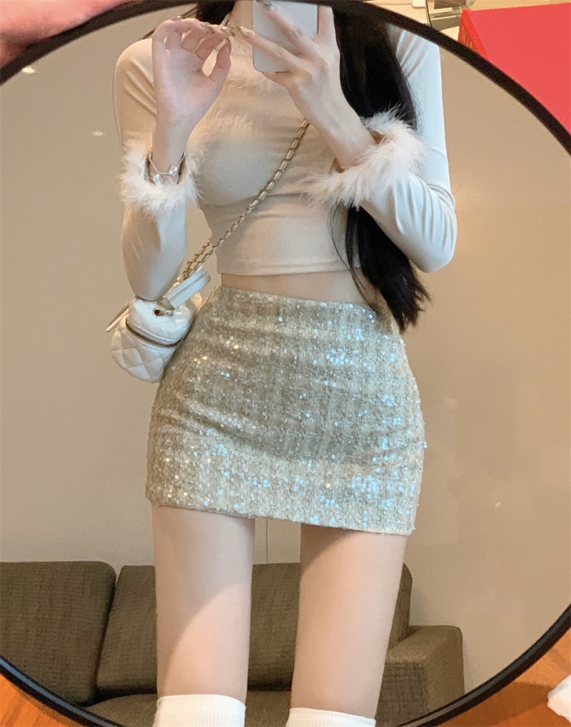實拍！！小香風半身裙高級感粗花呢短裙亮片包臀秋冬短裙