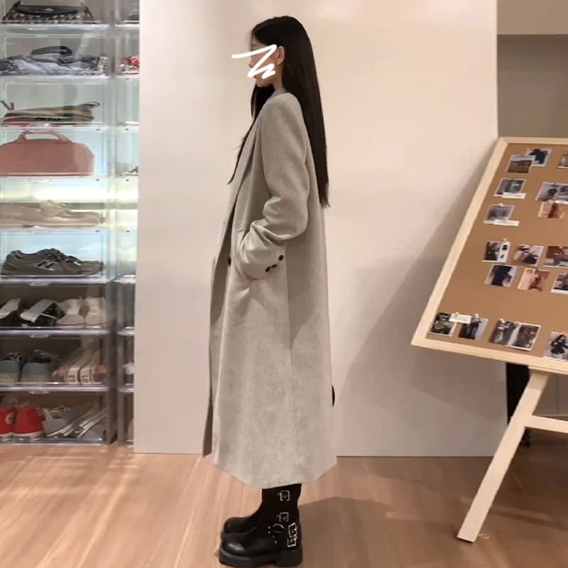 韓系毛呢外套女秋冬季2023新款高級感中長款赫本風西裝式呢子大衣