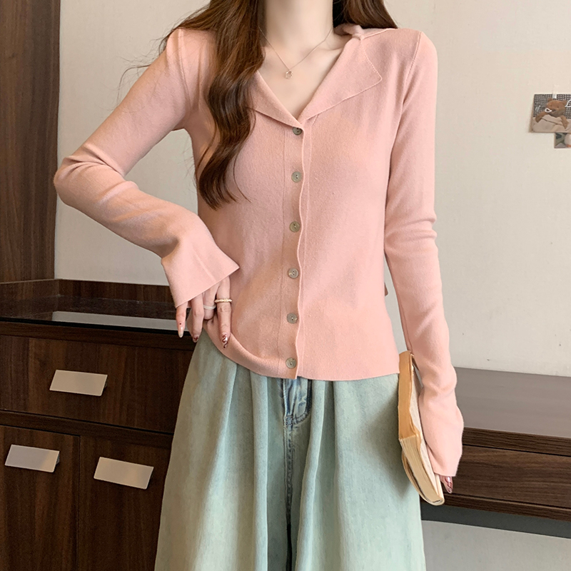 實拍包芯紗長袖上衣針織衫女款打底衫女秋冬2023開衫外套保暖毛衣