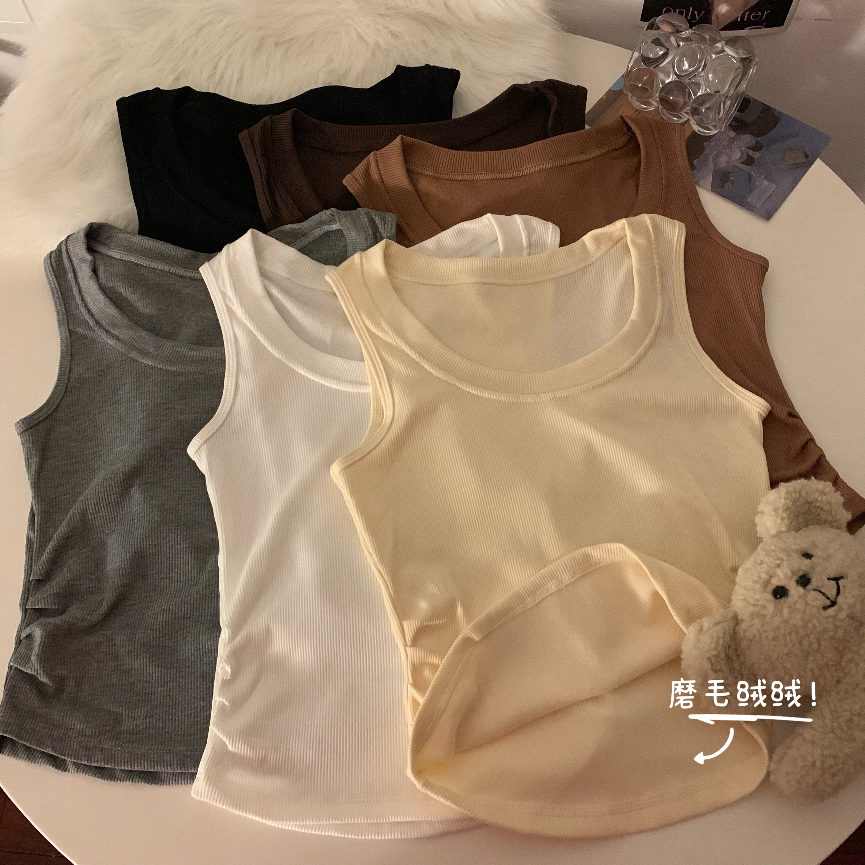 實拍 秋冬韓版磨毛加厚保暖無袖背心修身顯瘦打底上衣