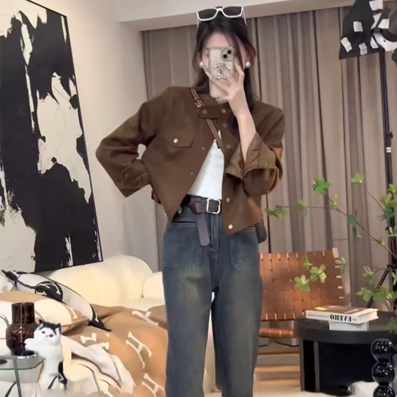 夾克短款外套女春秋季美拉德穿搭設計感休閒百搭2023年新款小個子