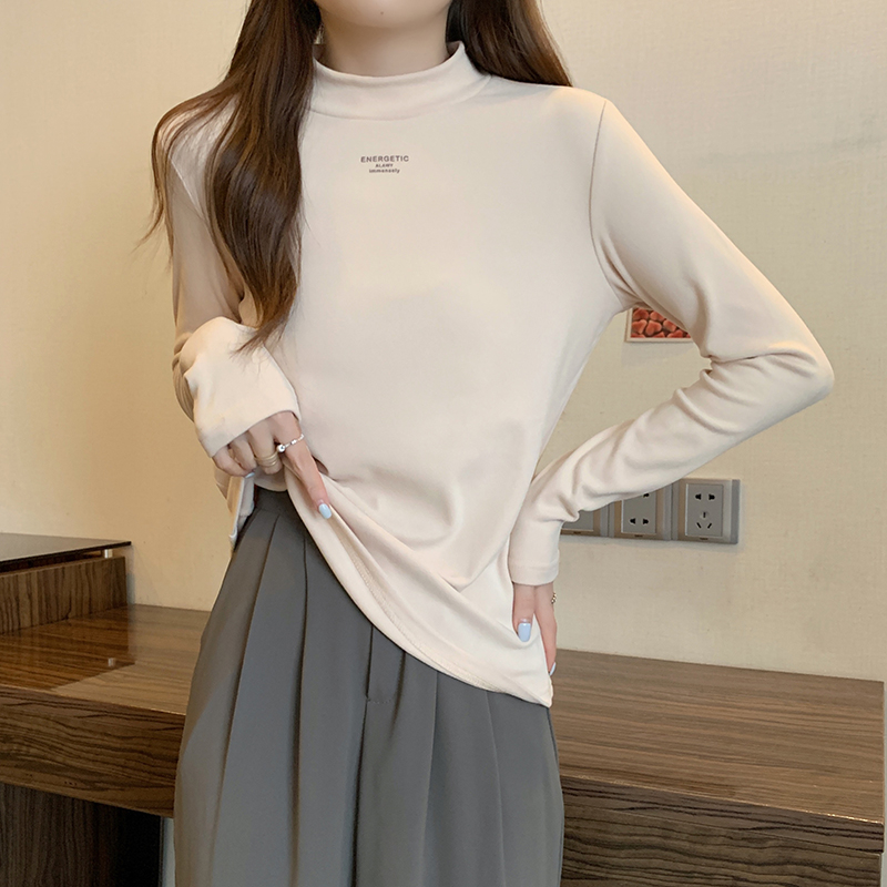 實拍 秋季韓版寬鬆雙面德絨半高領外穿內搭打底衫長袖T恤女