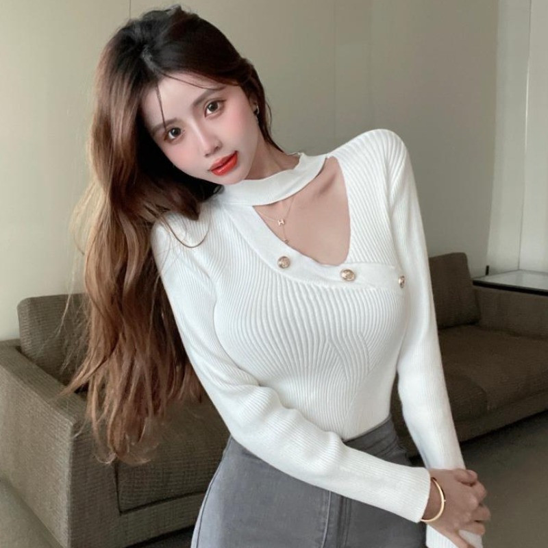掛脖別致針織毛衣時尚打底衫女內搭秋冬季洋氣上衣設計高級感小眾