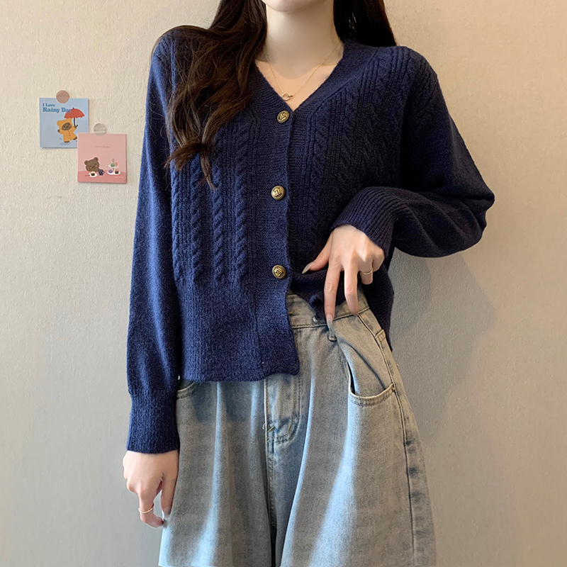 實拍 秋冬韓版寬鬆包芯紗開衫外套長袖上衣保暖針織衫毛衣女