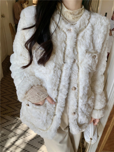 Actual shot~Winter small fragrant style coat fur one-piece fur thickened coat female celebrity imitation fur coat