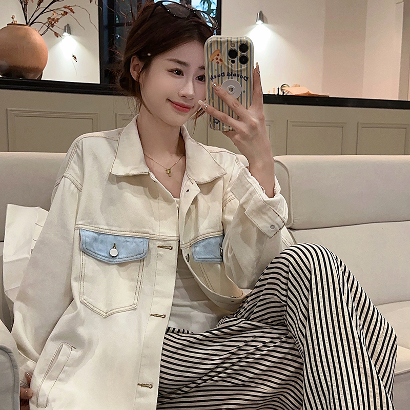 實拍洗牛仔外套新款秋冬季寬鬆美式復古小香風設計感小眾