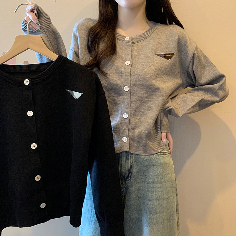 實拍 秋冬韓版寬鬆包芯紗開衫外套長袖上衣保暖針織衫毛衣女