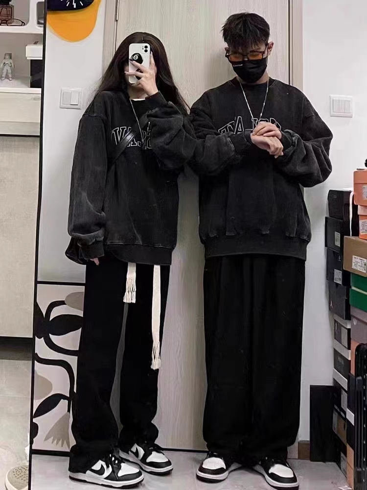 水洗灰純棉美式衛衣oversize小眾高街潮牌ins春秋寬鬆慵懶上衣女