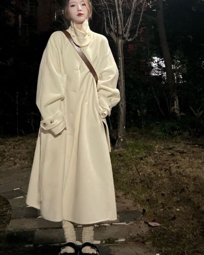  Korean style woolen coat winter coat small simple Hepburn style long woolen fashionable temperament trendy coat for women
