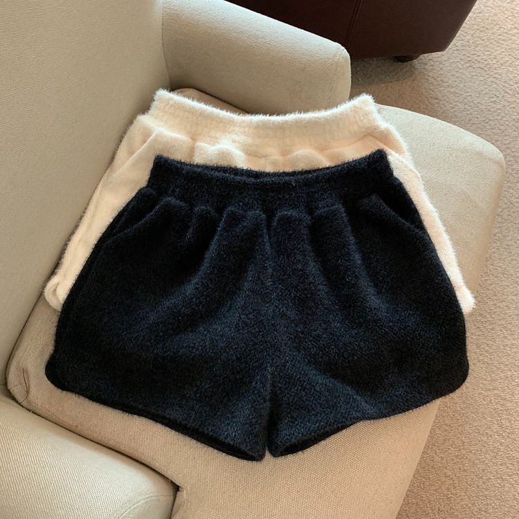 仿水貂絨 秋冬褲子女寬鬆辣妹闊腿褲高腰直筒短褲靴褲外穿休閒褲