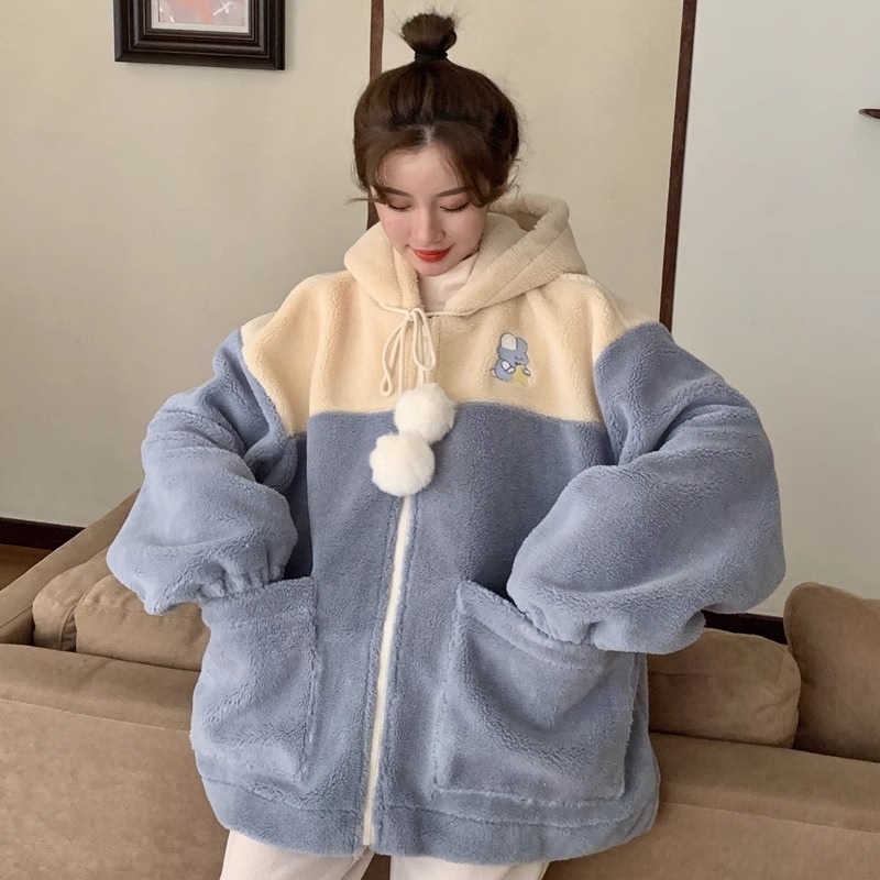 2023新款羊羔毛絨外套女棒球服秋冬季加絨加厚衛衣潮