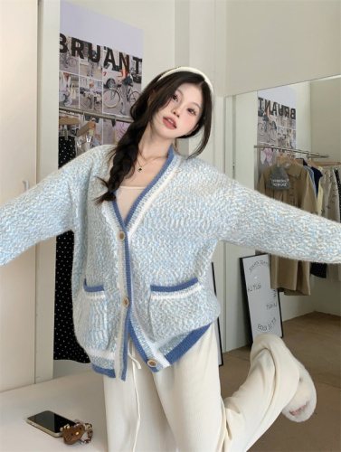 Actual shot ~ Sweater coat for women  new spring and autumn velvet loose and lazy style knitted cardigan jacket