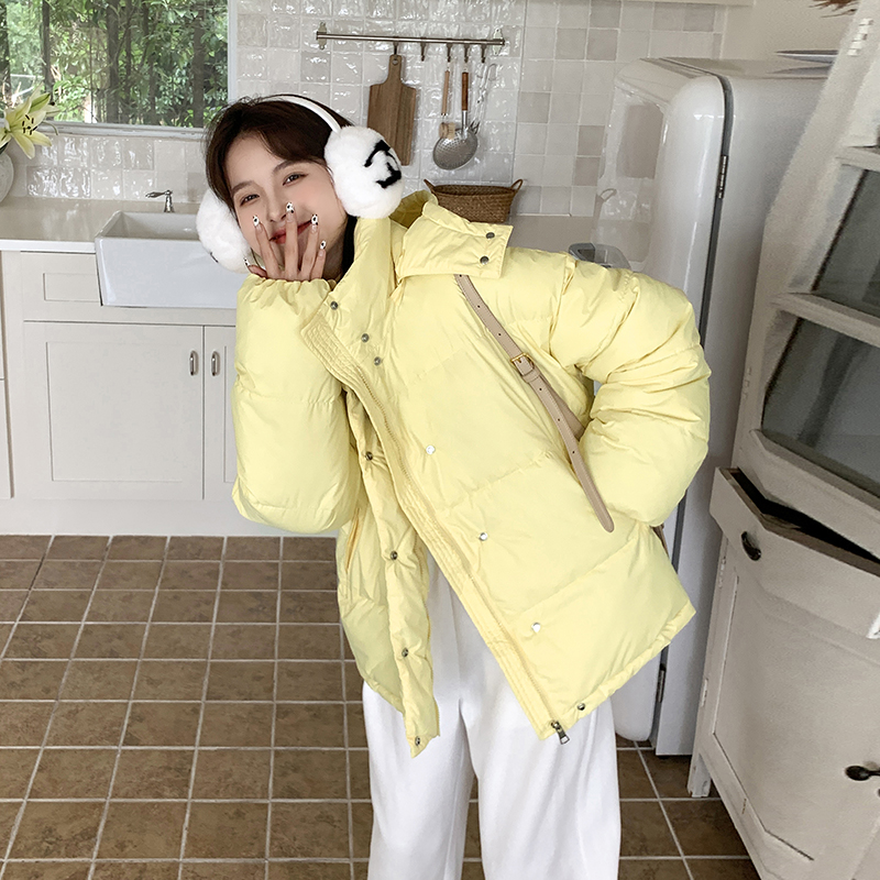 實拍2023年冬季新款奶黃色連帽麵包服棉服學生羽絨服女短款小個子