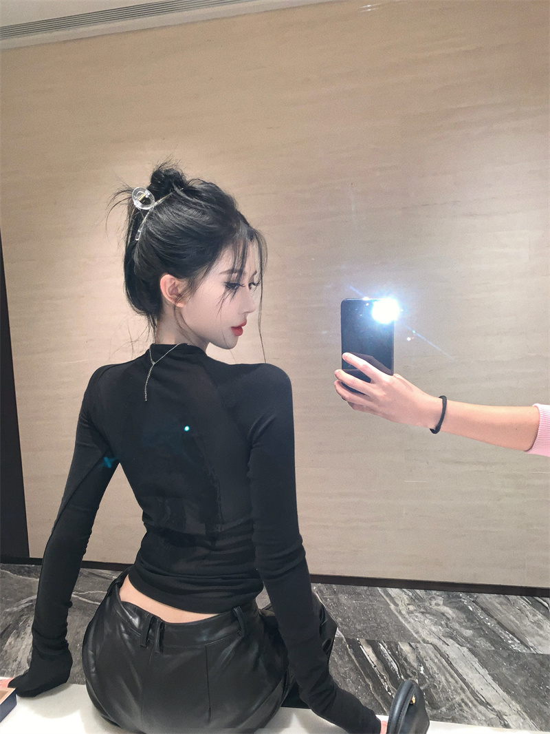 實拍 植絨印花辣妹打底衫女秋季甜辣設計感修身顯瘦長袖上衣