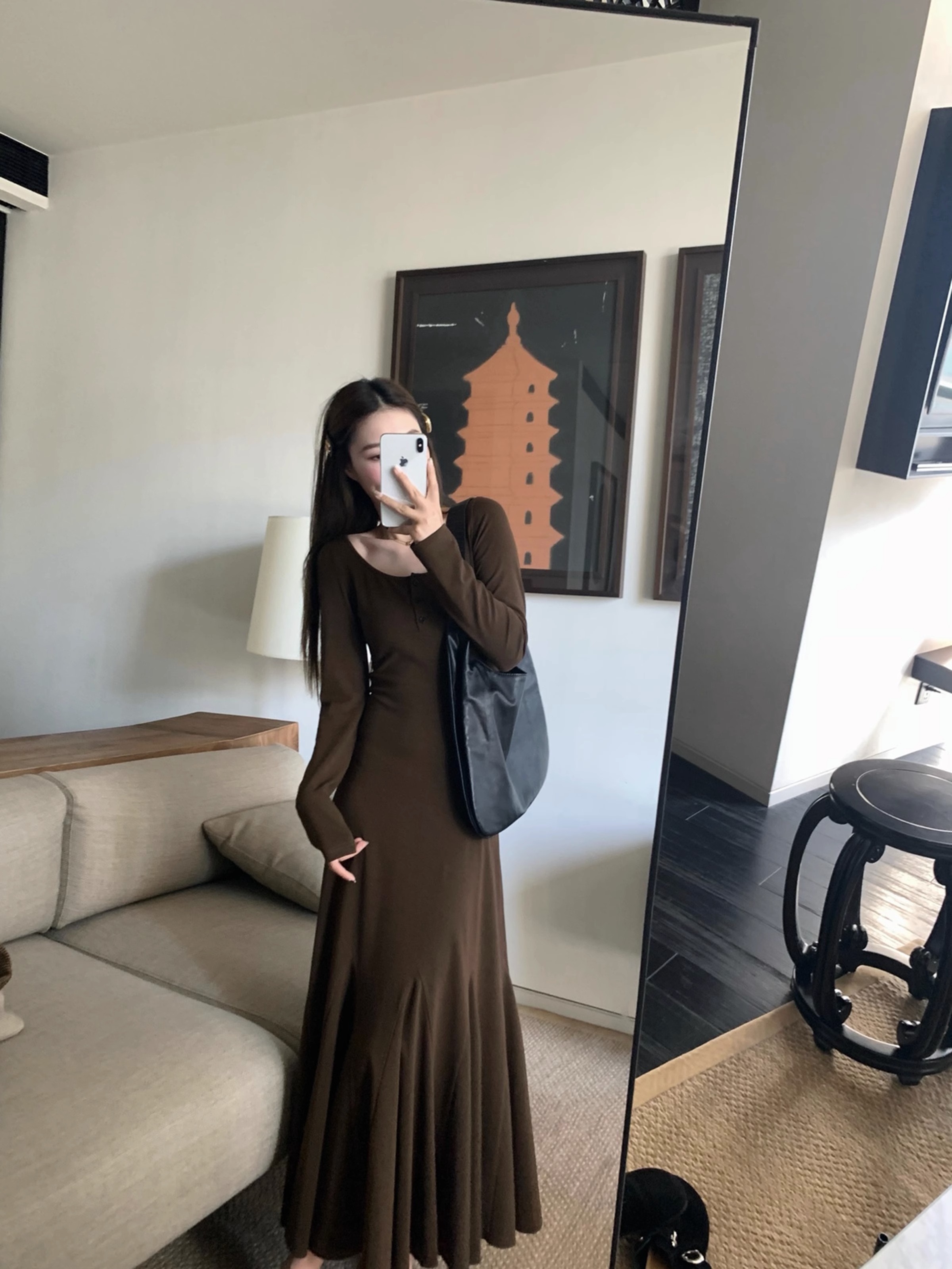 顯瘦顯高魚尾衛衣裙女秋裝新款長款連衣裙