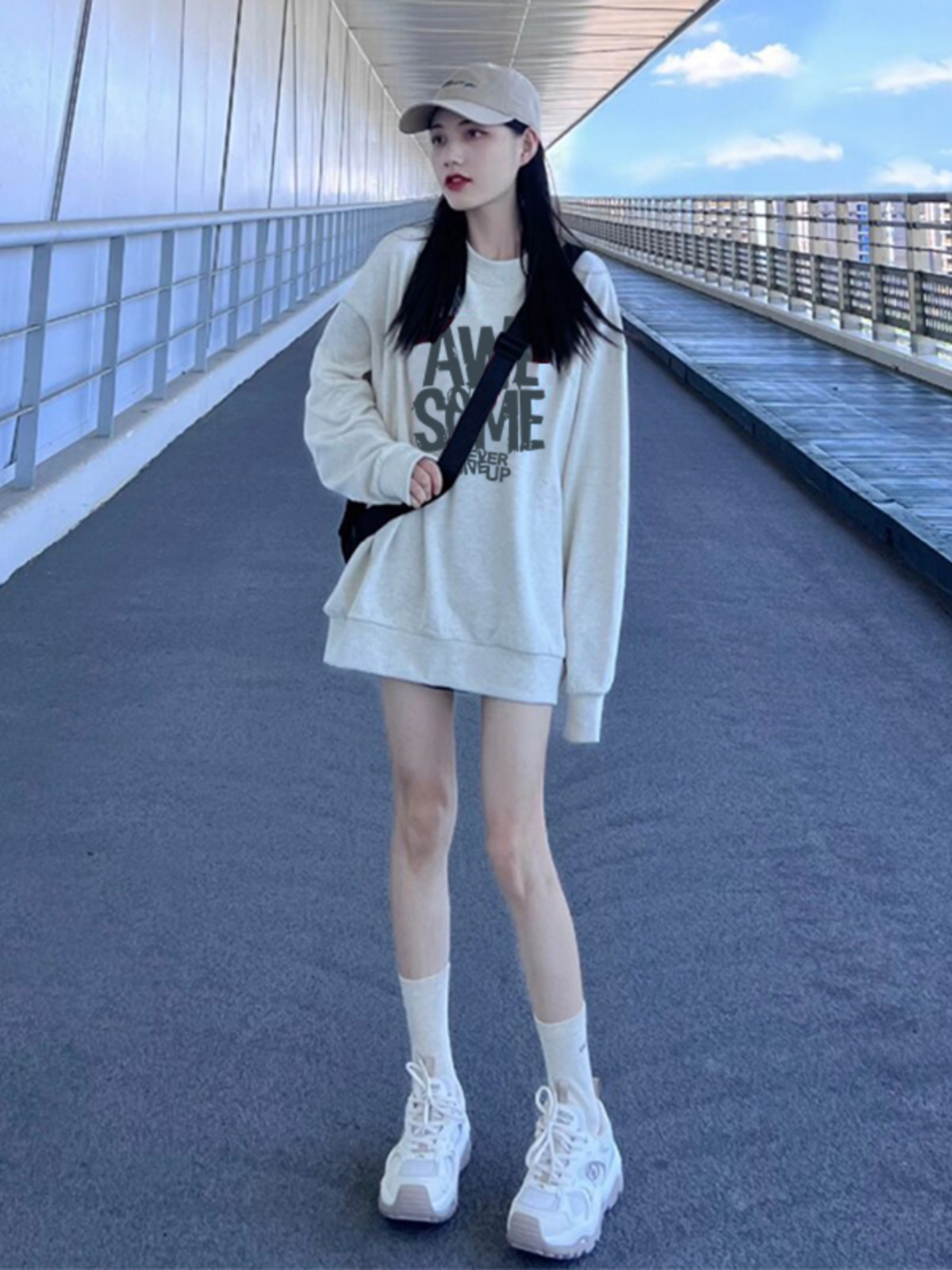百搭圓領衛衣女裝2023秋冬季新款hiphop寬鬆慵懶風上衣