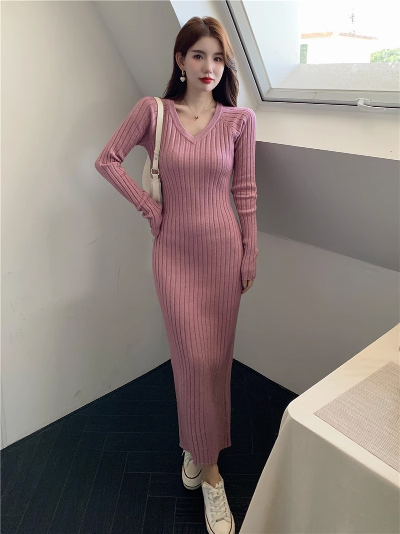 甜辣純欲修身針織連衣裙女秋冬性感氣質收腰顯瘦長款內搭包臀裙子