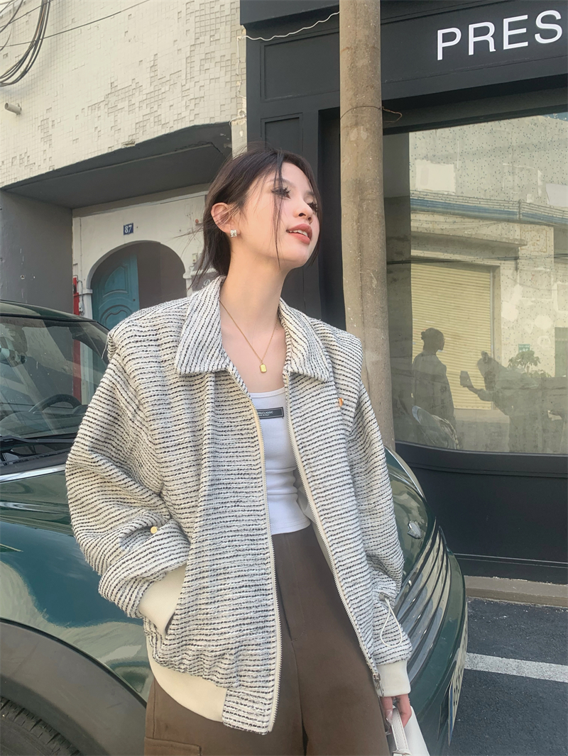 實拍 秋冬小香編織設計款墊肩抽繩袖子夾克外套