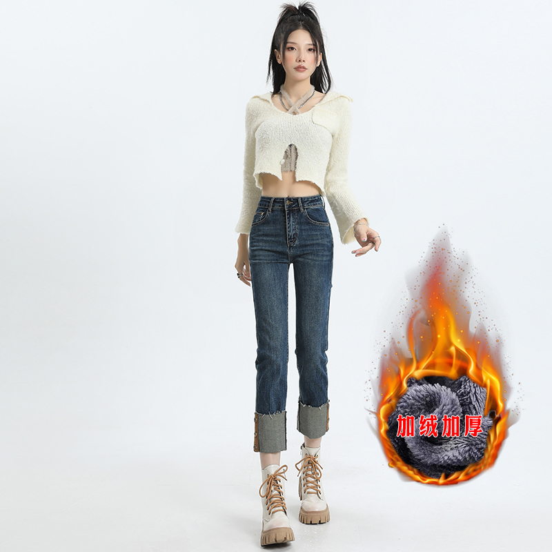 實拍 加絨加厚彈力煙管褲甜酷風女裝法棍褲小直筒褲兩個顏色