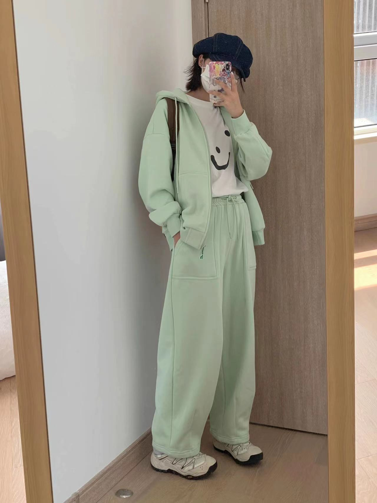 運動服套裝女秋季街頭嘻哈寬鬆連帽衛衣時尚闊腿褲兩件套學生