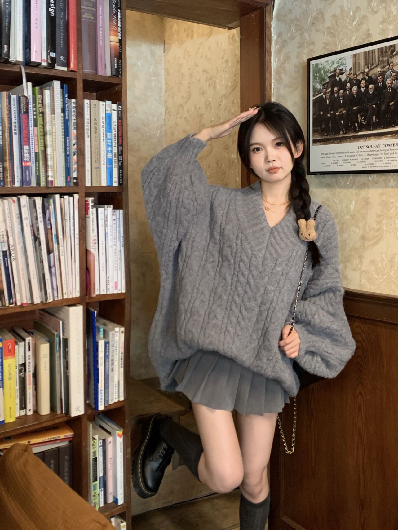 實拍軟糯溫柔風V領寬鬆套頭加厚麻花毛衣新款外穿針織衫上衣