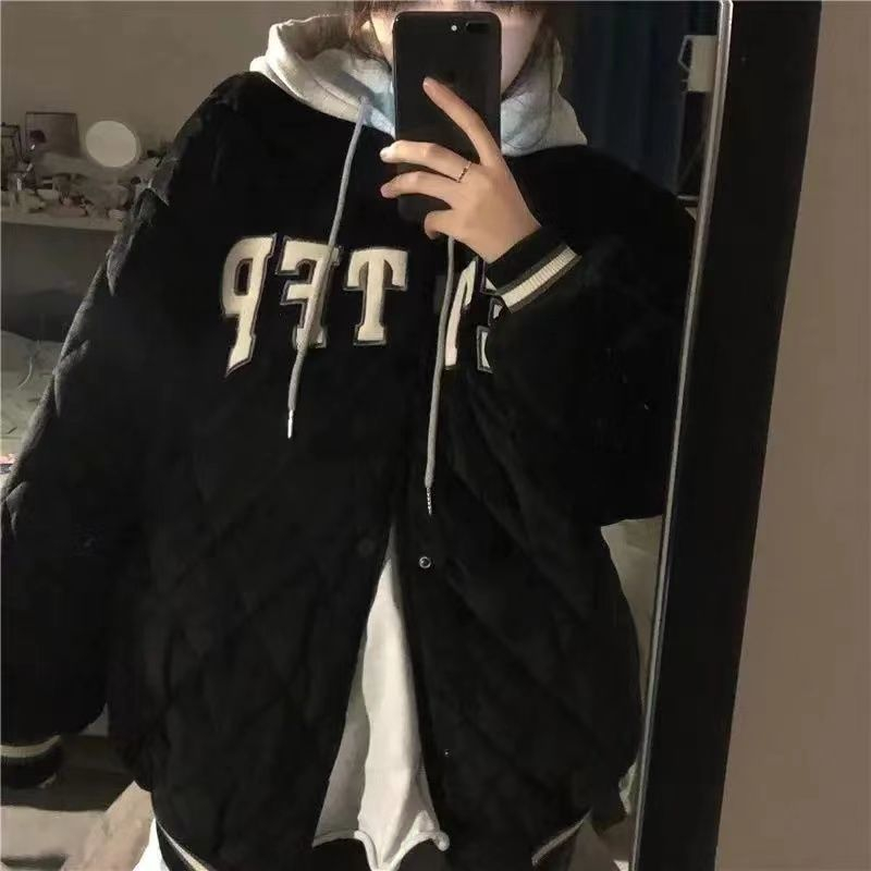 加厚冬季新款學生夾棉棒球服連帽外套女原宿風寬鬆棉襖情侶棉服潮