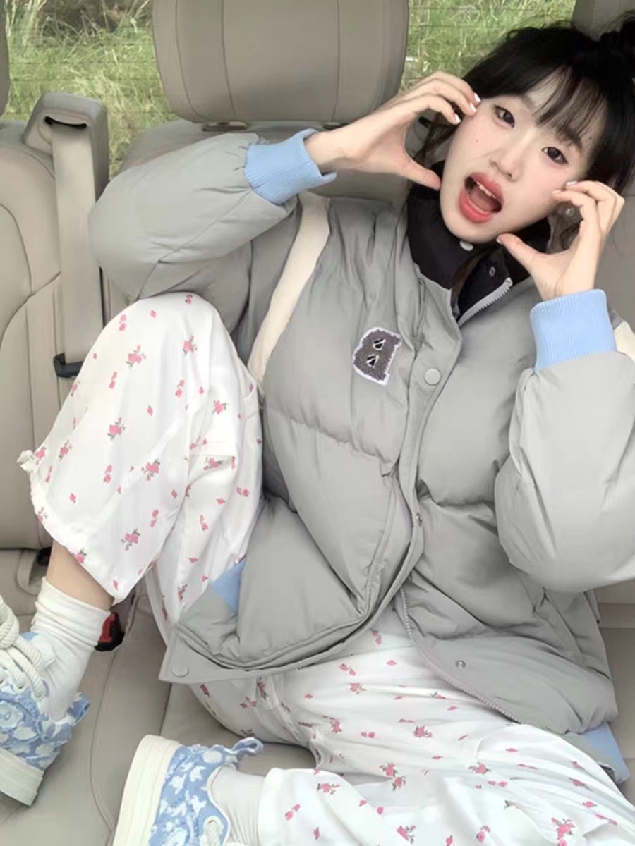 實拍棉服女外套韓版短款麵包服小個子大碼港風寬鬆學生多巴胺拼色