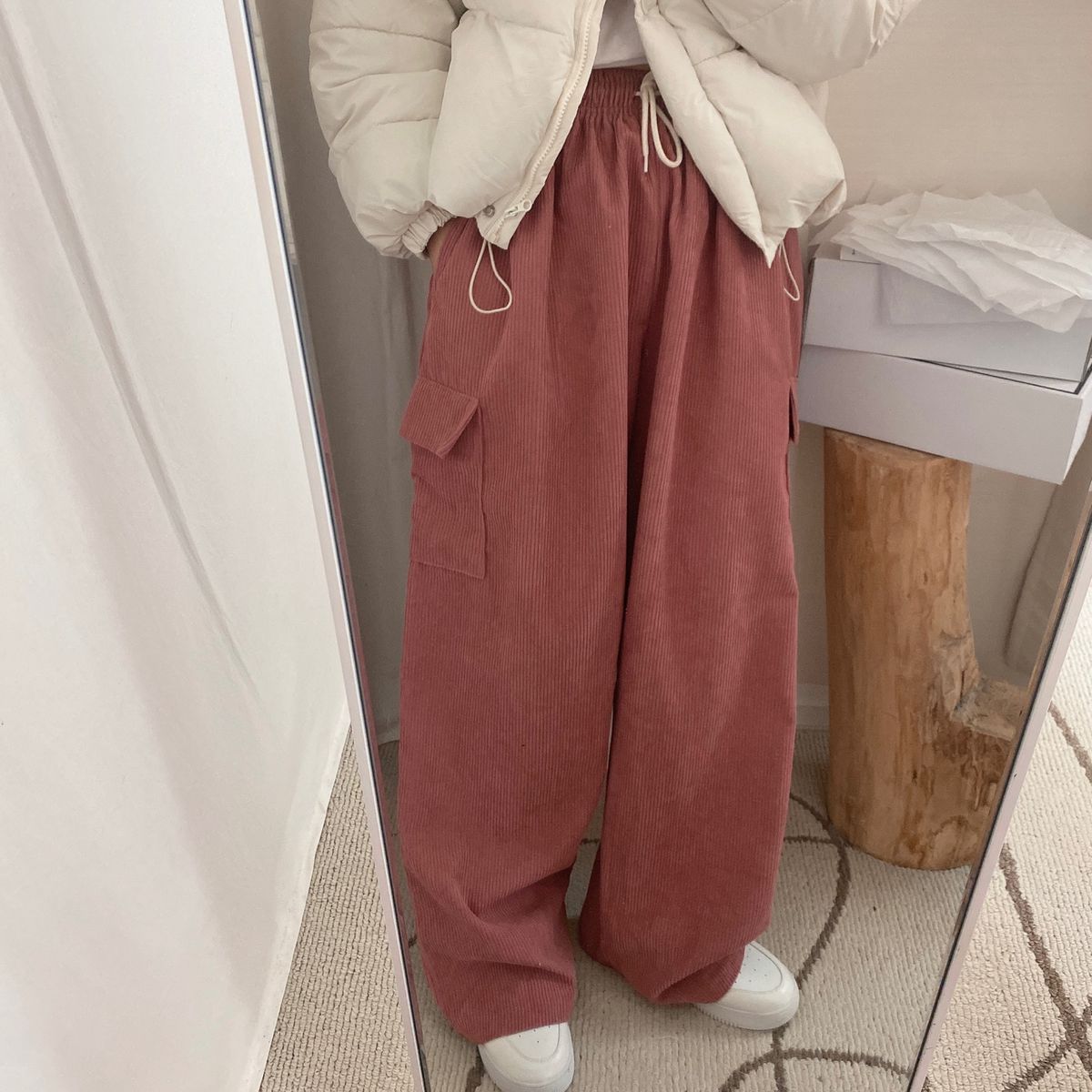韓國chic 秋冬 寬鬆 顯瘦 燈芯絨休閒褲女褲子