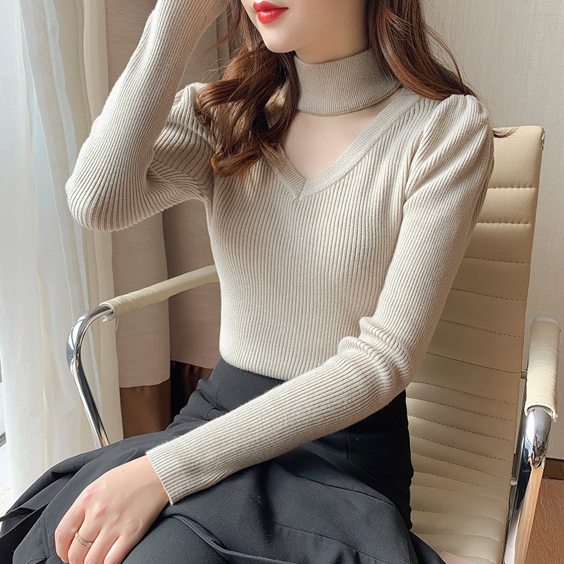 掛脖毛衣設計感女小眾2023新款鎖骨小心機打底衫v領內搭上衣秋冬