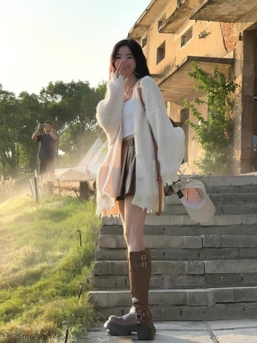 韩版宽松慵懒风毛衣外套女秋季设计感下摆不规则休闲针织开衫上衣
