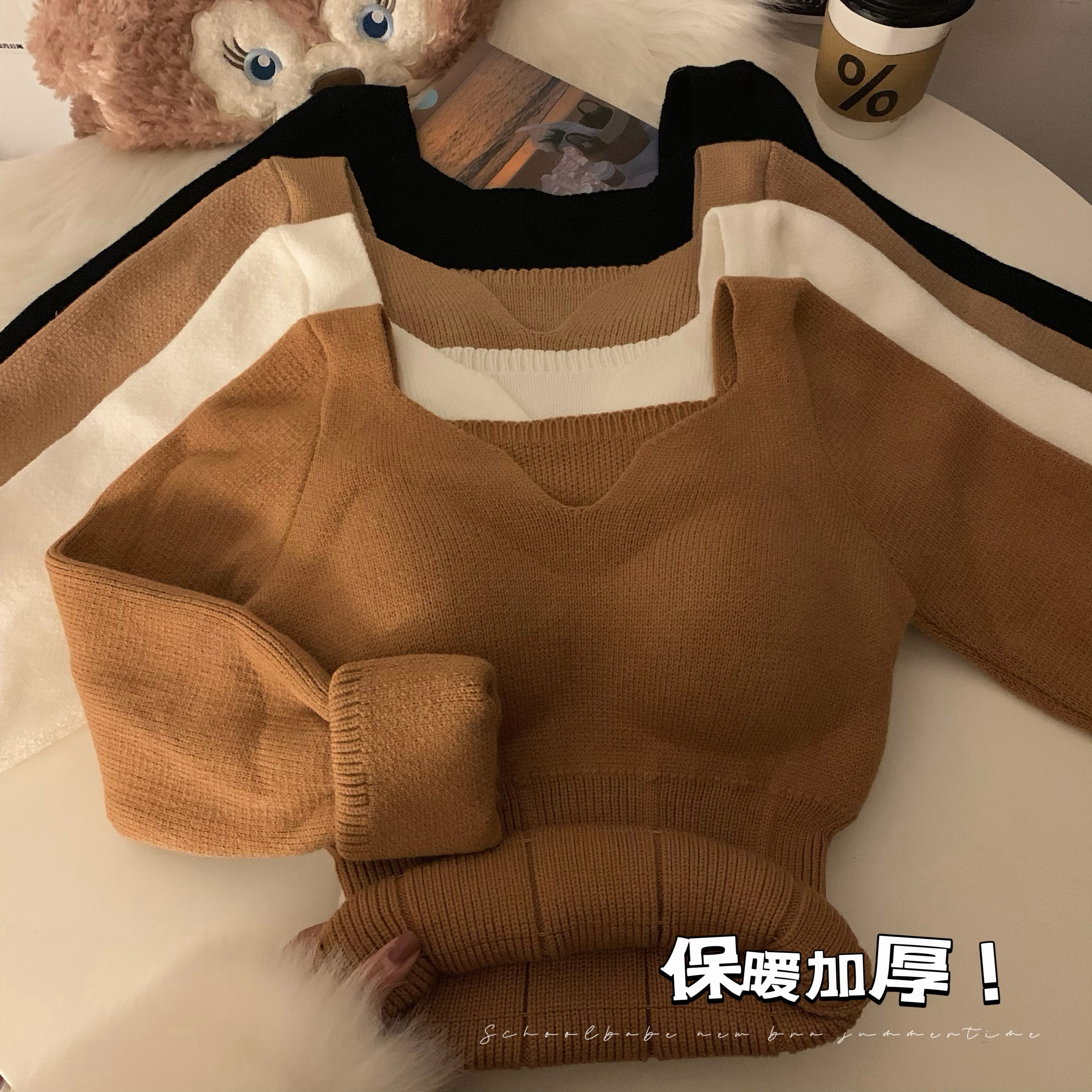 實拍秋冬雙面磨毛自發熱保暖內衣女帶胸墊打底衫塑身美體秋衣