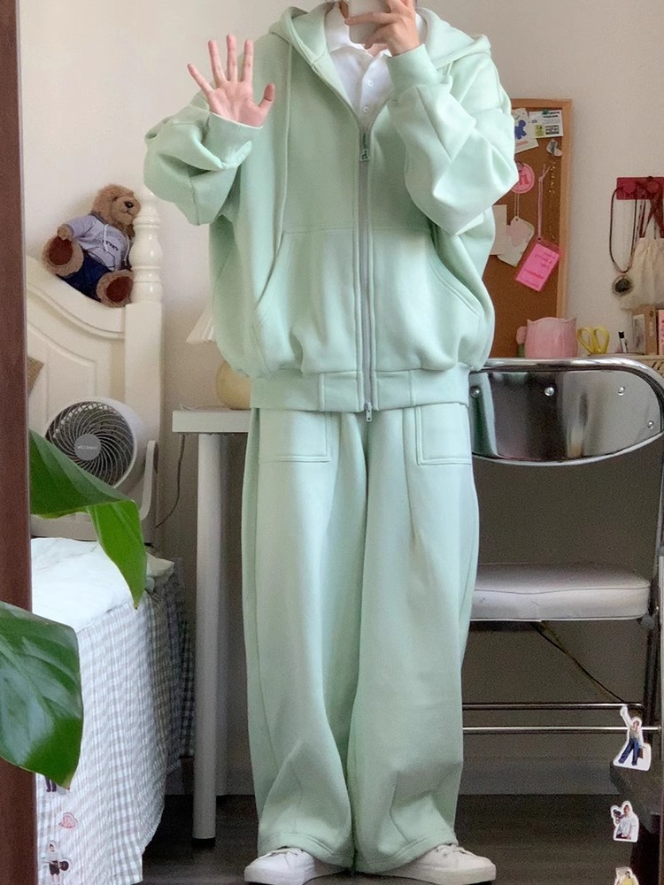 新款休閒運動服套裝女春秋學生寬鬆開衫衛衣小個子減齡兩件套