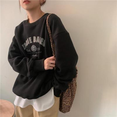 原宿BF加絨加厚套頭圓領衛衣女學生鹽系寬鬆上衣秋冬季外套慵懶風